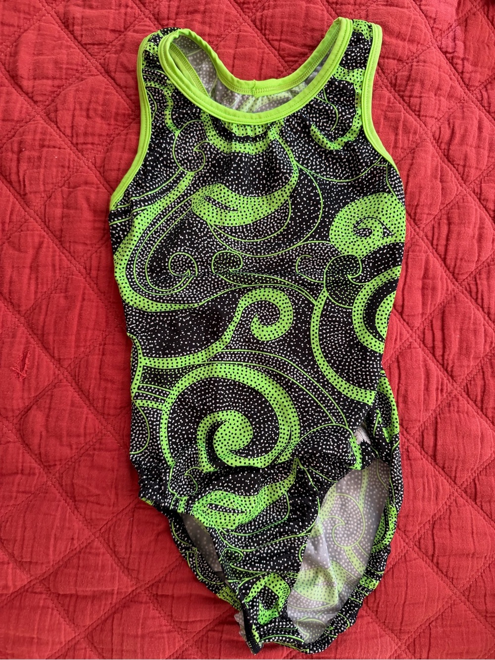 Girls' Green Swirl Gymnastics One-Piece Leotard